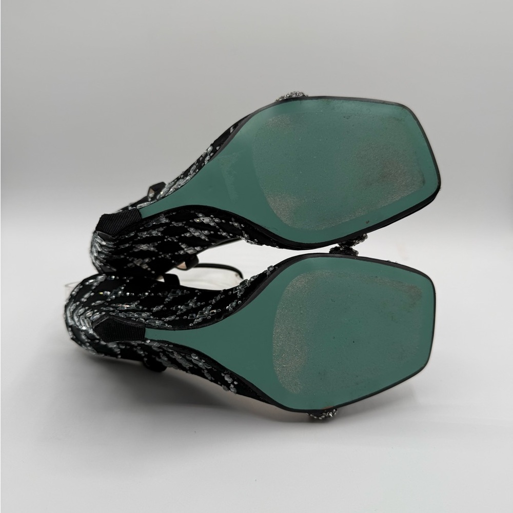Betsey Johnson Talya Elegant Black Rhinestone Wedge Sandals Sparkly Ankle Strap - Picture 6 of 17